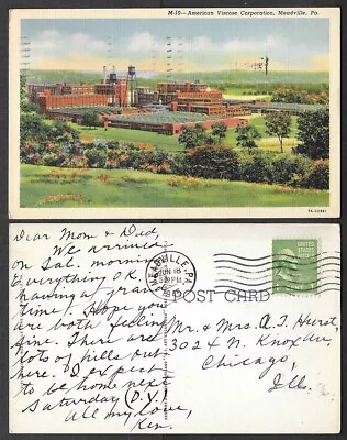 1945 Pennsylvania Postcard - Meadville - American Viscose Factory  • $4.50