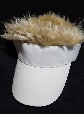 White Golf Visor Cap With Fake Hair Sun Toupee Hats Men's Spiked Wig Blonde-Used • $15