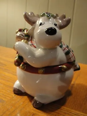 Vintage Fitz And Floyd Cute Reindeer Cookie Or Candy Jar- Never Used! • $40