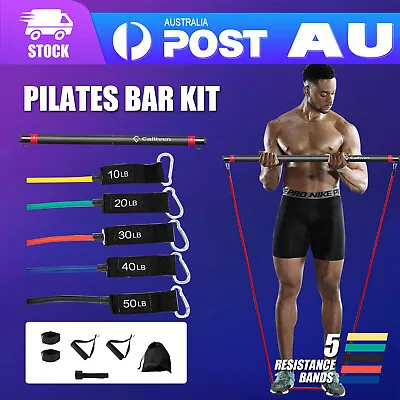 $37.99 • Buy Pilates Bar Kit Resistance Bands Yoga Fitness Strength Workout Gym Exercise AU