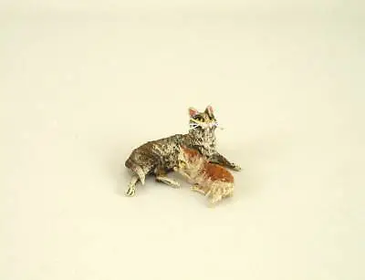 Vienna Bronze CAT Relaxing Mother And Kitten Bermann Brass Austria Cold Painted • $119.99