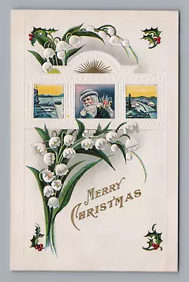 $5.95 • Buy Postcard Merry Christmas Santa Snow Drop Flowers Holly *A4626