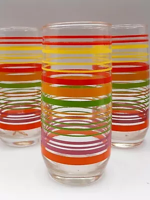 Set Of 5 Vintage 6  Fiesta Go-a-long Multi Color Ring Glass Tumblers • $44.99