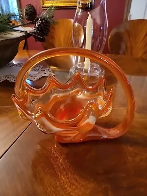 Vintage Hand-blown MCM 70's Art Glass Orange Stretch Glass • $15