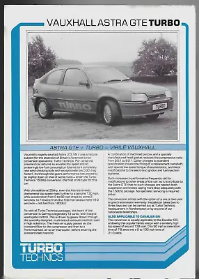 Vauxhall Astra GTE 1.8i Mk2 Turbo Technics Conversion Mid 1980s UK Brochure • $55.49