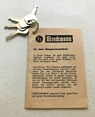 Mercedes Benz Hirschmann Antenna 4 Keys Booklet Vintage 60's 70's 230SL English • $169.95