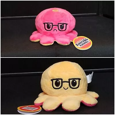 TeeTurtle Tee Turtle Octopus Reversible Mood Plush Pink Yellow Glasses 6  • $12.50