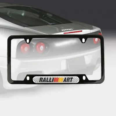 1x Ralliart Black Stainless Steel License Plate Frame & Silver Carbon Fiber Logo • $15