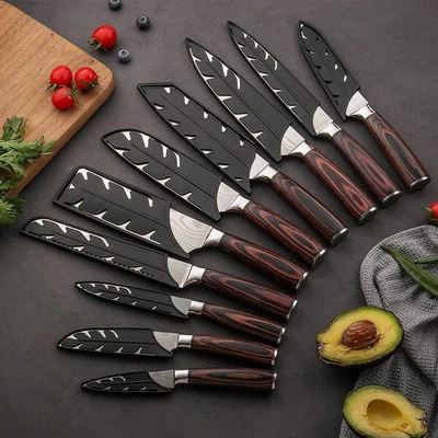 $22 • Buy 4/6/8/10PC Japanese Kitchen Knife&Scabbard Laser Damascus Pattern Chef Knife Bag