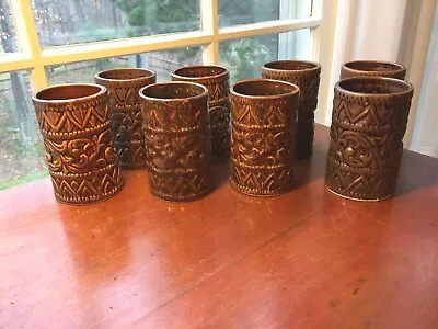 Vintage Hawaiian Tiki Tumblers Set Of 8 Ceramic Mid Century Modern Bar Ware • $40