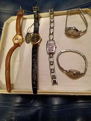 Vintage 5 Piece Watch Lot- Oleg Cassini Fossil Timex-2 Sd3 • $12