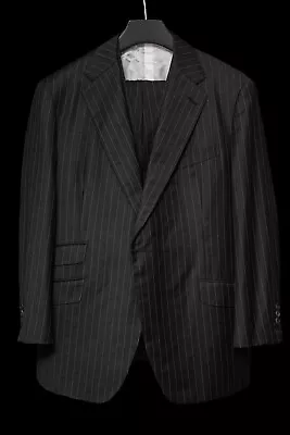 JH Cutler Bespoke 3 Piece Wool Grey Stripe Savile Row Huntsman 3pc Handmade Suit • $387.94