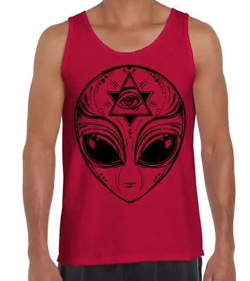 Alien Face Area 51 UFO Large Print Men's Vest Tank Top • £12.95