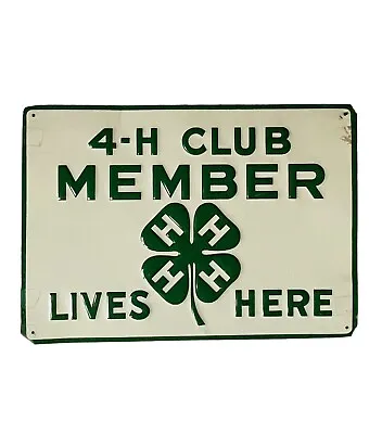 Vintage 4-H Club Leader Sign Embossed Tin Metal Clover Logo Farm Old • $129.99