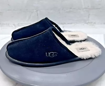 Ugg Slippers Scuff Mens 12 Black Suede Slip On Shearling Lined House Slippers • $34.99