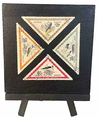 Historic ‘52 Hungary 4 Stamps On Display Square Black Wood Backboard Vintage • $19