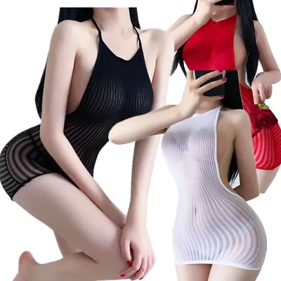 Sexy Womens Lingerie Mesh Sheer Backless Bodycon Micro Mini Dress Party Clubwear • $7.27