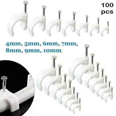 4mm 5mm 6mm 7mm 8mm 9mm 10mm Bell White Cable Clips With Fixing Nails Wire Clips • £2.79