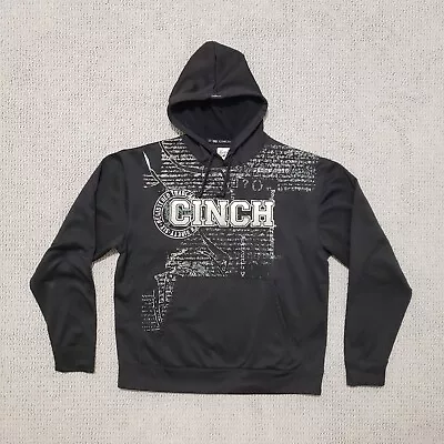 Cinch Hoodie Mens Medium Black Sweatshirt Pullover Fleece Spell Out Embroidered • $22