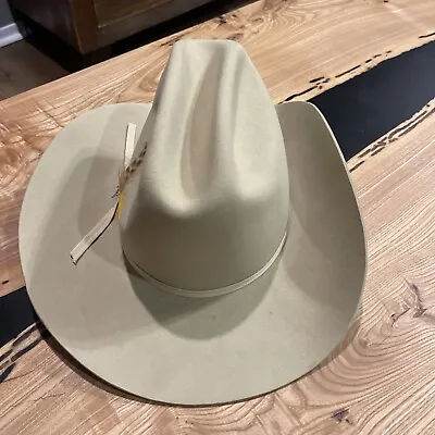 Vintage Stetson 5x Cowboy Hat Silver Belly 6 7/8 Felt Beige • $115