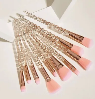 Unicorn Sparkle Makeup Brush Set Light Gold Clear Pink Spiral Glitter Bushes • $22.50
