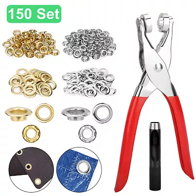 150 Set Grommet Kit Eyelet Snap Buttons Leather Hole Punch Pliers Tools 1/2 Inch • $18.98