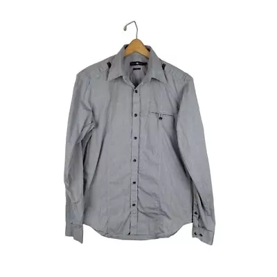 Stone Rose Mens Medium 3 Gray Slim Fit Long Sleeve Button Down Epaulet Shirt • $14.86