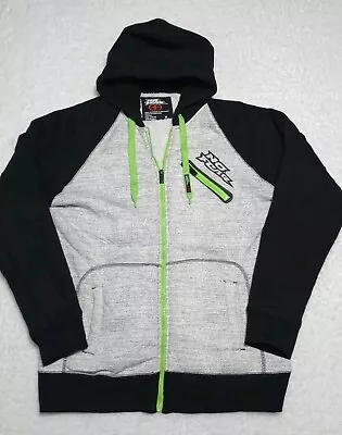 VTG No Fear Black White Lime Full Zip Up Sherpa Lined Hoodie Sweatshirt Men’s M • $31.50