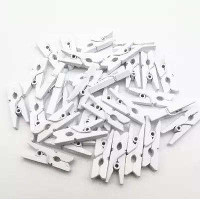 25mm Mini White Wooden Clothes Peg Craft For Vintage Wedding - Pack Of 100 • £6.59