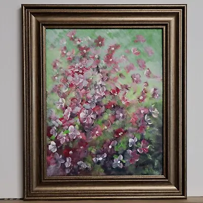 Original American Folk Art Spring Flowers Abstract Painting Framed Signed MKravt • $89.87