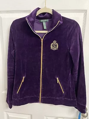 Ralph Lauren Women Track Suit  Velvet  Zip Jacket Sz M Pant Sz M Purple Y2K Logo • $45