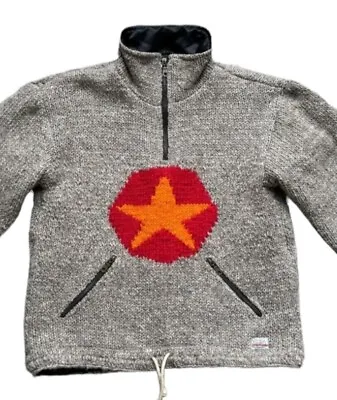 Nepal Wool 1/4 Zip Sweater Tierra Long Sleeve Lined Pullover Mens Medium Brown • $49.99
