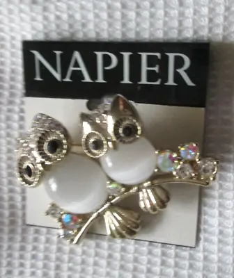$5.75 • Buy NEW Napier Womens Brooch Owl Pin Gold Tone Crystals