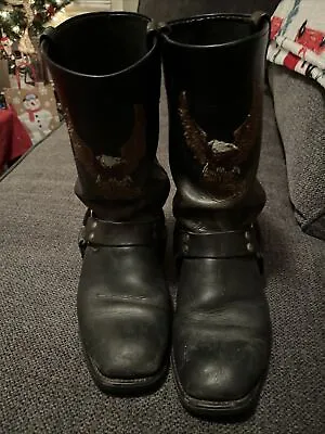 Vintage Usa Harley Davidson Eagle Motorcycle  Black Leather  Boots 9d • $50