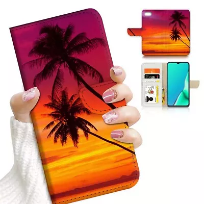 ( For IPod Touch 5 6 7 ) Wallet Flip Case Cover PB24063 Red Sky Palm • $12.99