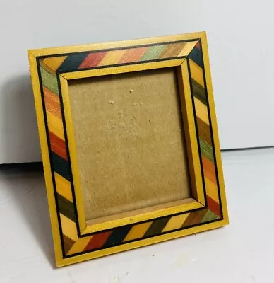 Inlaid Marquetry Wood Picture Frame 4”x 3.5” Holds 2.25x2.5”Photo EUC • $18