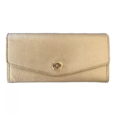 Women’s OROTON Wallet Gold Leather Flap Purse Slimline 2 Section Press Closure  • $44.99