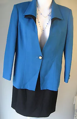 Mary Kay Suit Vintage Jacket 10R Skirt 14P Wool USA Lined Blue Black All Bilt   • $18