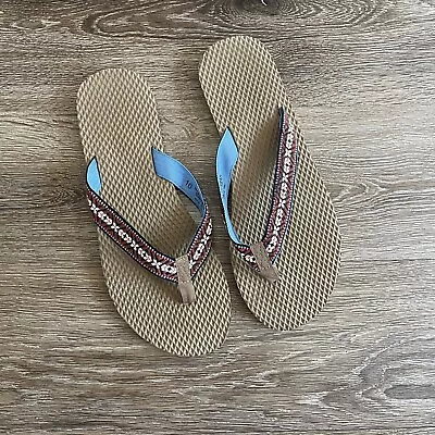 Mossimo Supply Co. Tan Patterned Strap Flip Flops Women's Size 10 • $16