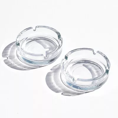 Set Of 2 Round Thick Glass Ashtrays Cigarette Cigar Outdoor Pub Table Top Garden • £7