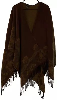 Lane Bryant Brown Open Front Shawl Cape Poncho Cardigan Sweater Floral One Size • $14