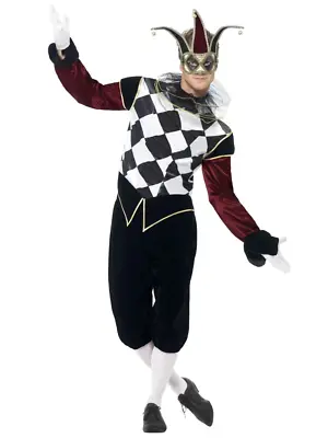 Gothic Venetian Harlequin Evil Jester Masquerade Carnival Costume Fancy Dress • $43.72