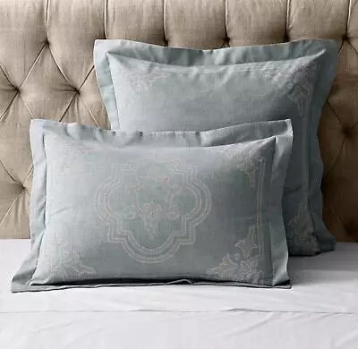 RESTORATION HARDWARE 1 Italian Baroque Medallion King Sham 109.00 Silver Sage • $24.73