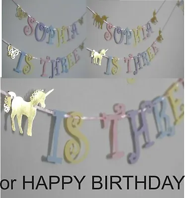 £5.99 • Buy PERSONALISED UNICORN Girls HAPPY BIRTHDAY Bunting Party BANNER 1ST 2ND 3RD 4TH 5
