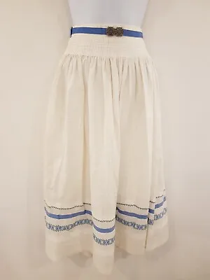 Vintage Skirt Midi White Blue Cotton Retro Size 10 Nautical Pleated Retro Sailor • £59