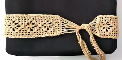 Woven Natural Beige Macrame Handmade Crochet Hippie Boho Bohemian Tie Belt • $18.86