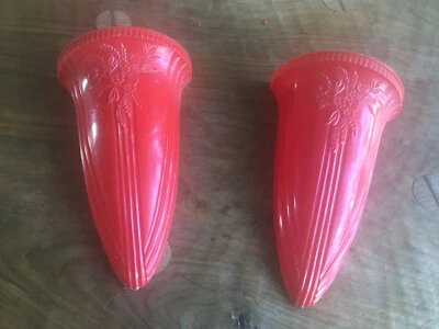 £3.99 • Buy Pair Of Art Deco Wall Vases, Red Vintage Plastic