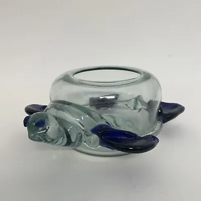 Vintage Mexican Hand Blown Glass Sea Turtle Bowl Blue Eyes Flippers • $45