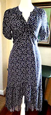 C Luce Womens Dress Midi Maxi Bird Print Vneck Ruffles Tie Back Gathered Small • $16.99