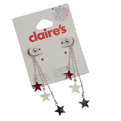 Claires Dangling Star Earrings Red White Blue Silver Patriotic • $9.99